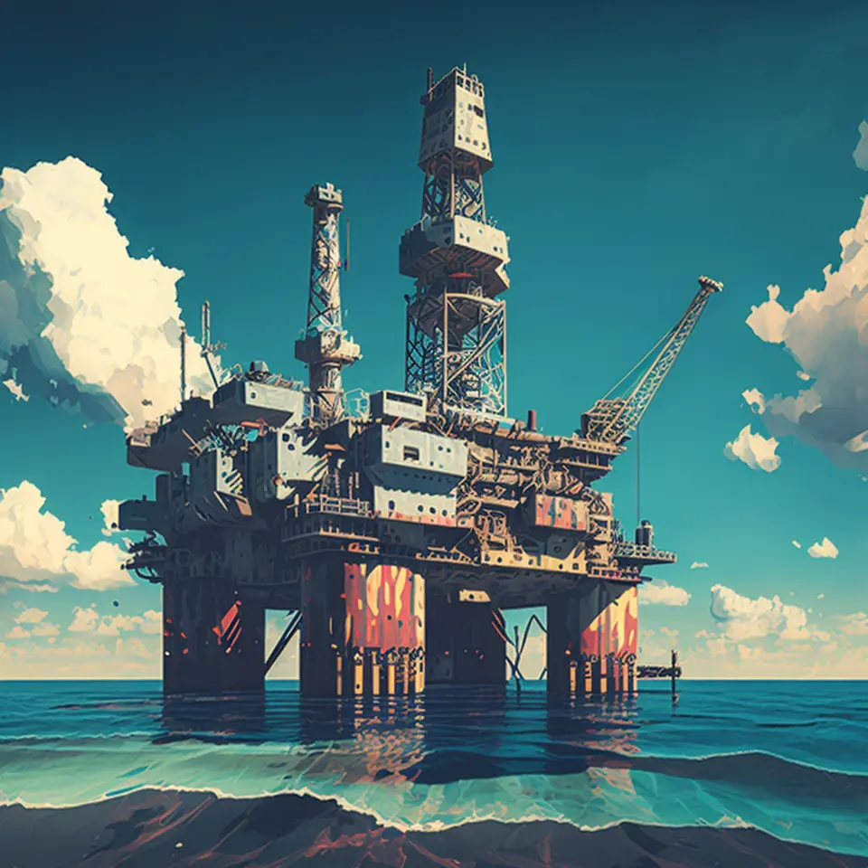 Illustration of an offshore drilling rig on the water