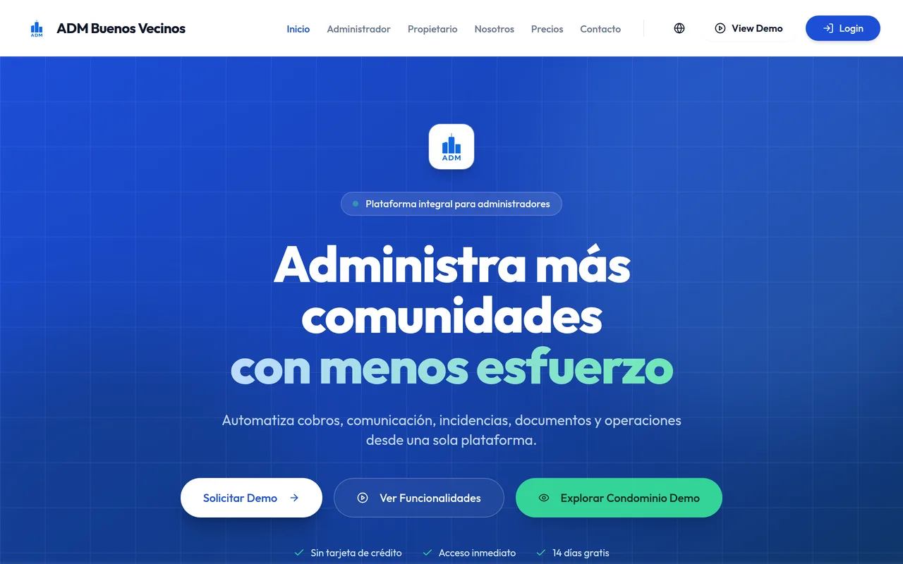 Screenshot of the ADM Buenos Vecinos homepage